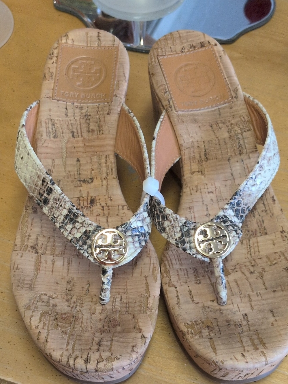 Tory Burch Cork Platform Thong Sandals 3in Natural Snake Print